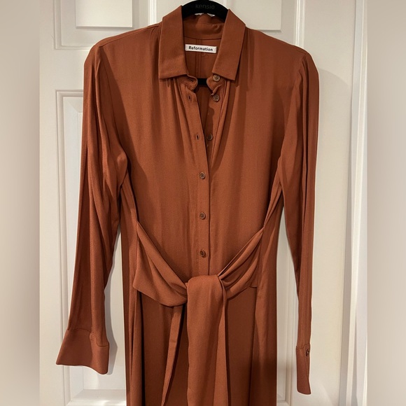 Reformation Burnt Orange Maxi Tie Waist Robin Dress - Picture 2 of 6